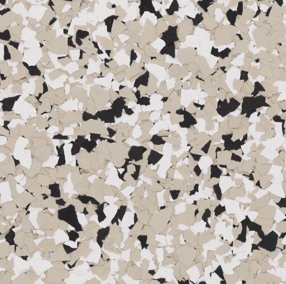 Custom decorative flake mix for an epoxy garage floor