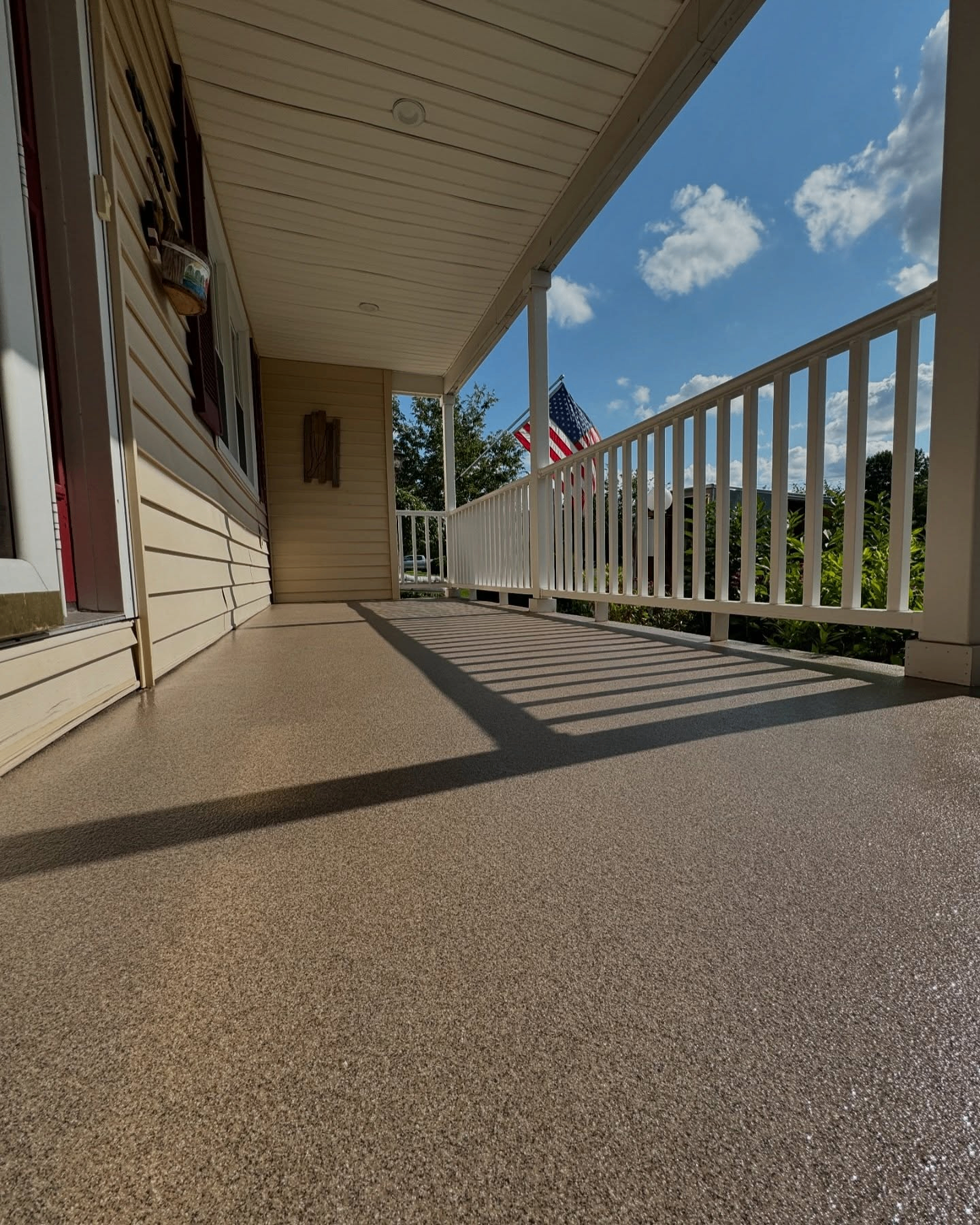 Professional quartz epoxy floor coating with subtle beige flake texture