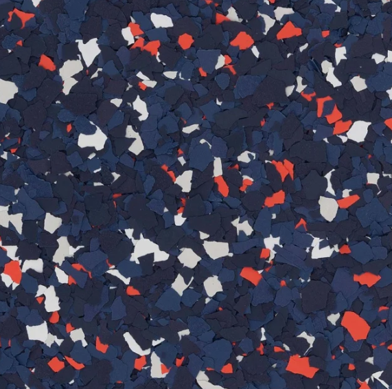 Custom decorative flake mix for an epoxy garage floor
