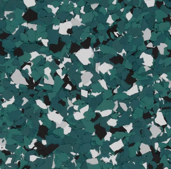 Custom decorative flake mix for an epoxy garage floor